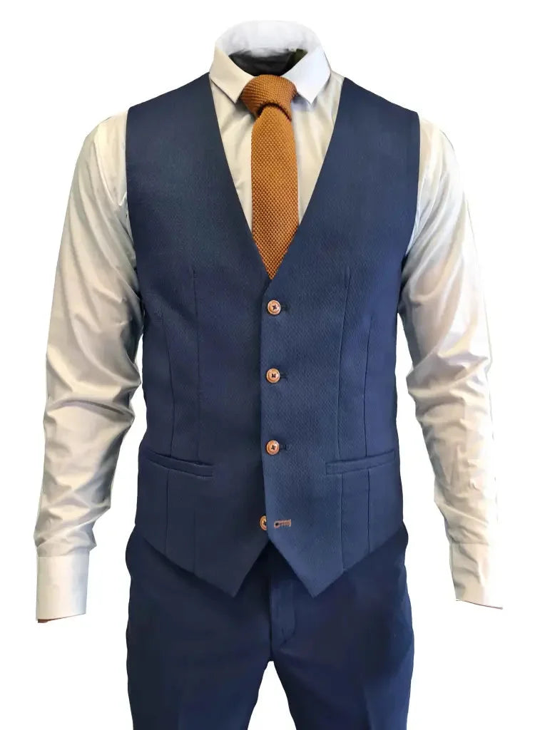 Men's Suit Navy Blue Size M Slim Fit Polyester 3-Piece Wedding Suit 4